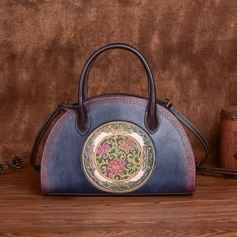 Chinese-Style Dumpling Bag Top-Grain Cowhide Women S Handbag Multi-Functional Large-Capacity