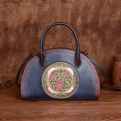 Chinese-Style Dumpling Bag Top-Grain Cowhide Women S Handbag Multi-Functional Large-Capacity