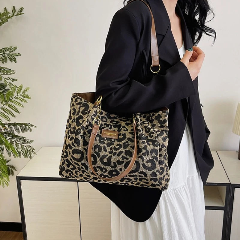 Large Leopard Print Canvas Tote Bag – Women's Shoulder Purse