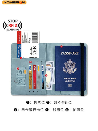 Homefish Women Men Rfid Vintage Business Passport Covers Holder Multi-Function Id Bank Card Pu