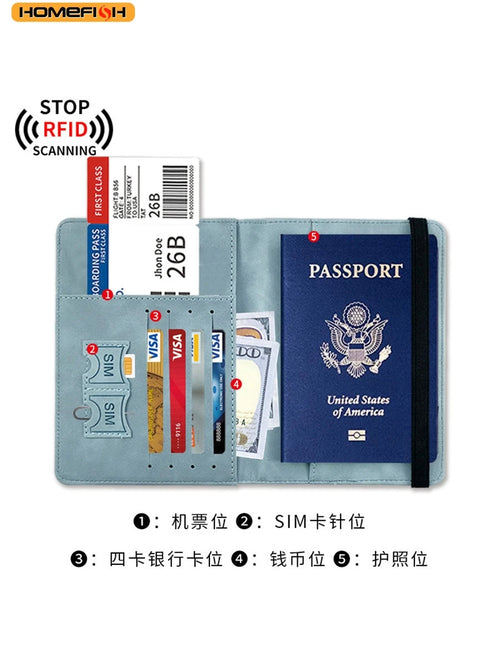 Homefish Women Men Rfid Vintage Business Passport Covers Holder Multi-Function Id Bank Card Pu