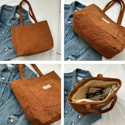 Corduroy Tote Bag for Women – Large Capacity Shoulder Handbag