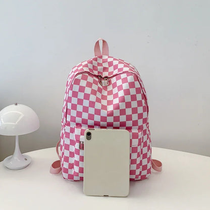 Checkerboard Laptop Backpack Women - Print Crossbody Set Multi Pocket Adjustable Straps Campus