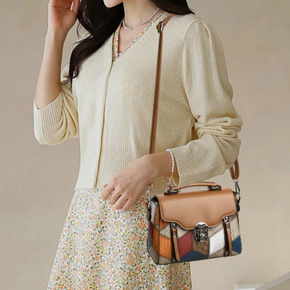 Retro Patchwork Leather Crossbody Bag – Women's Shoulder Handbag