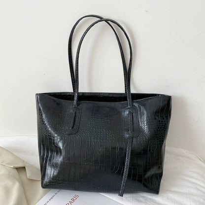 Large Capacity Tote Bag for Women – Croc-Embossed Shoulder Handbag