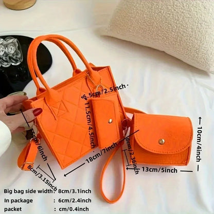 3-Piece Women's Quilted Felt Handbag Set with Crossbody & Mini Bag