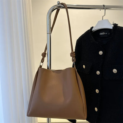 Leather Bucket Tote Bag – Women's Crossbody Shoulder Bag
