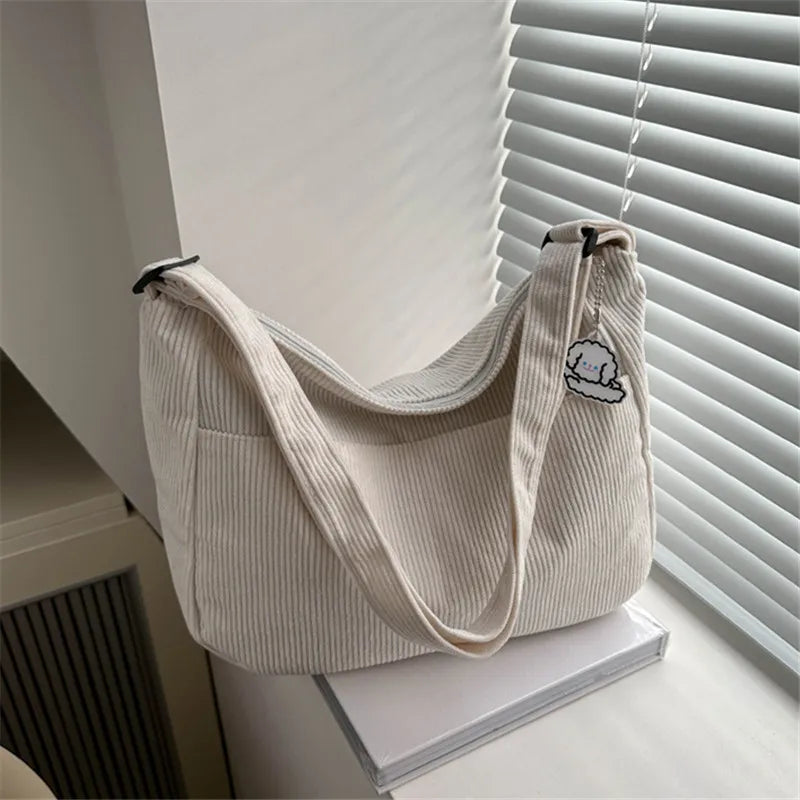 Corduroy Shoulder Bag – Casual Dumpling Tote for Students & Everyday Use