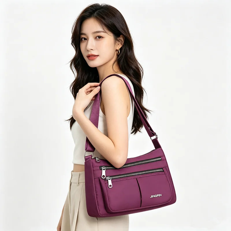 Women's Multi-Pocket Crossbody Bag – Lightweight Nylon Shoulder Purse