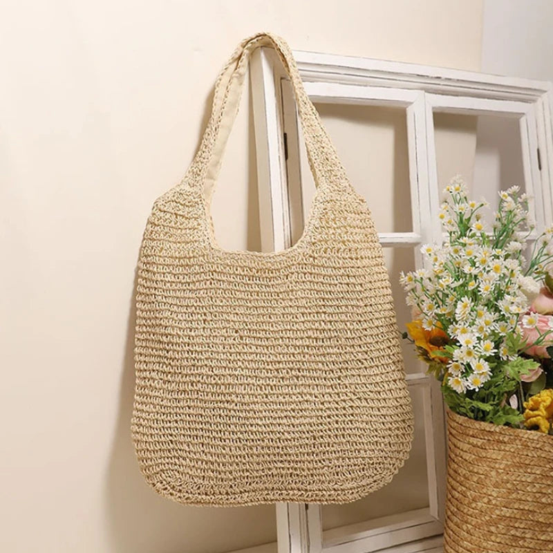 Straw Hobo Bag – Handwoven Beach Tote for Women