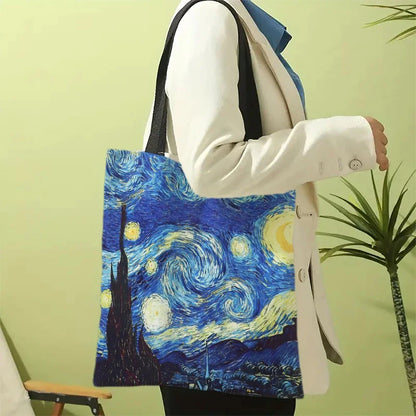 Van Gogh Art Print Linen Tote Bag – Oil Painting Handbag