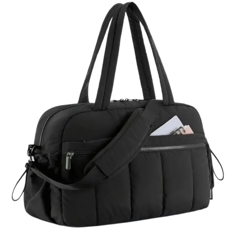 Quilted Duffle Bag for Women – Gym Tote with Crossbody Strap
