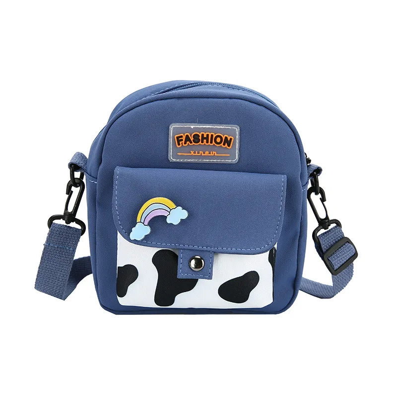 Stylish Cow Print Minimalist Crossbody Bag Lightweight Casual Shoulder Purse Rainbow Pin Students
