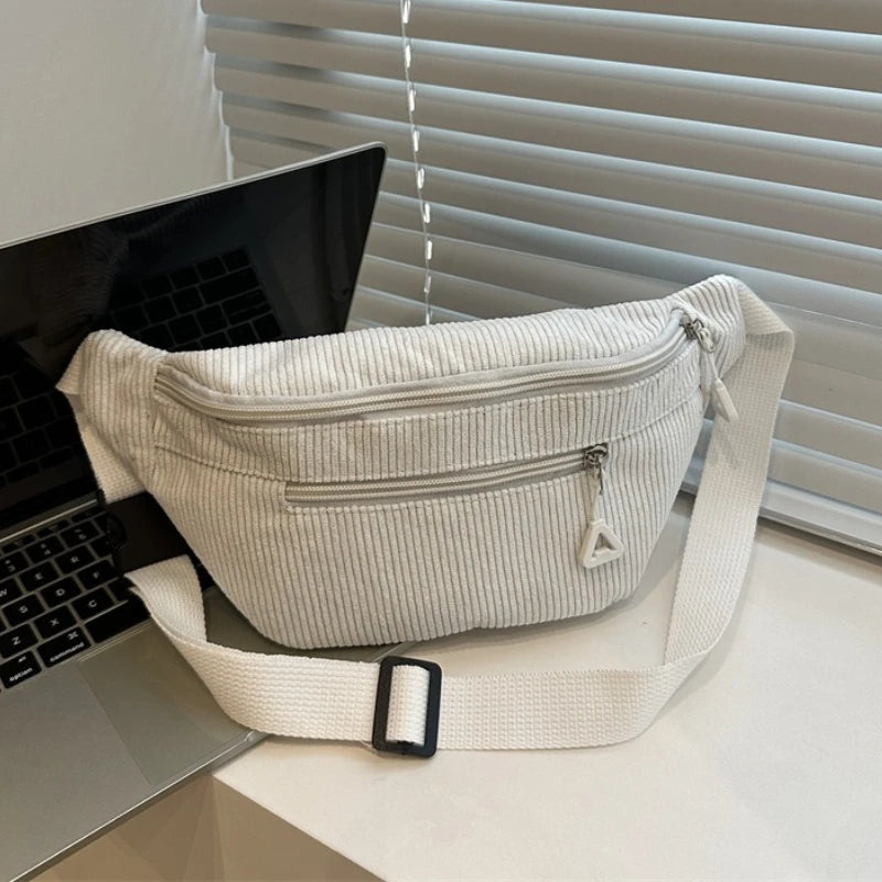 Lightweight Corduroy Fanny Pack Crossbody Bag Fashionable Retro Style Casual Chest Waist Fresh