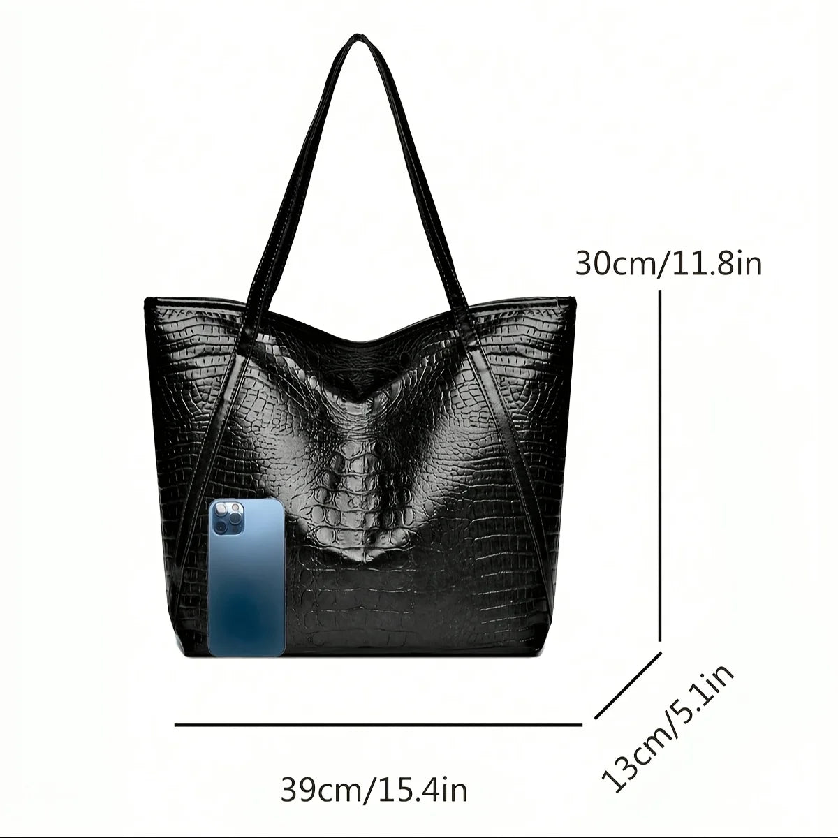 Crocodile Print PU Leather Tote Bag – Large Women's Shoulder Handbag