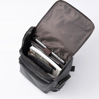 Men S Genuine Leather High-End Double-Shoulder Bag Simple Flap