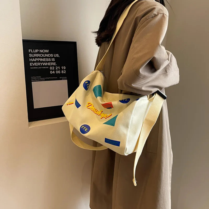 Canvas Tote Bag – Large Capacity Graffiti Print Shoulder Handbag