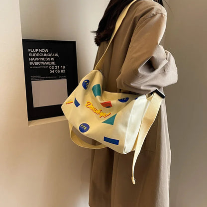 Canvas Tote Bag – Large Capacity Graffiti Print Shoulder Handbag