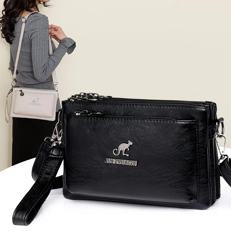 Faux Leather Crossbody Bag for Women – Waterproof Multi-Pocket Shoulder Bag