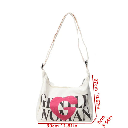 Encrypted Padded Letters Canvas Bag Fashionable Gentlewoman Shoulder Chic Pattern Daily Use Work