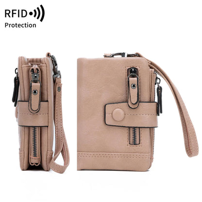RFID ladies purse PU zipper clasp handheld multi-function three-fold short pocket change pocketbook