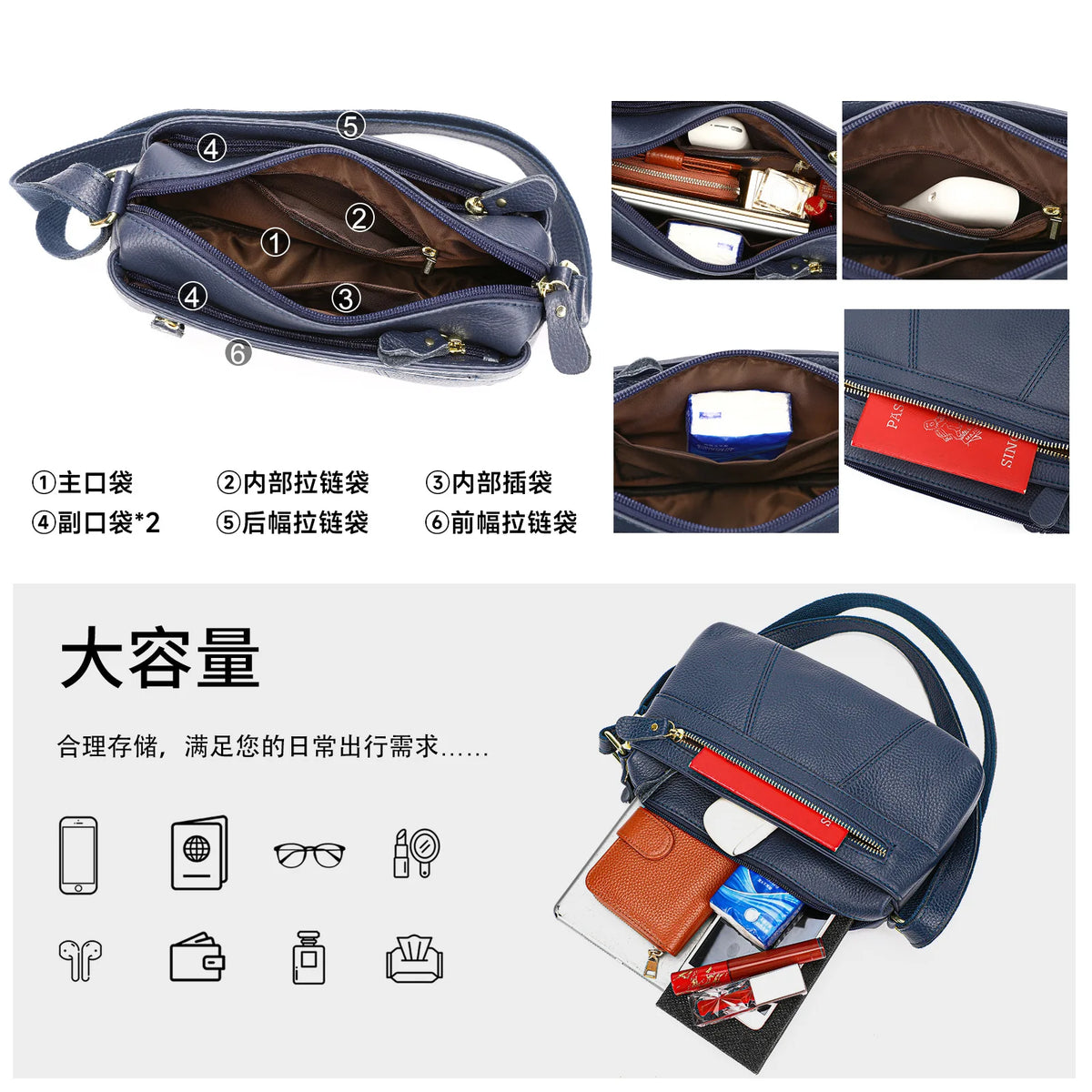 Real Leather Women S Shoulder Bag Commuting Square Cowhide Crossbody