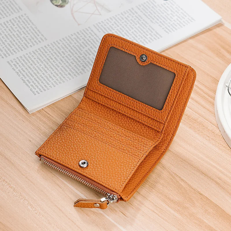 Rfid Genuine Leather Short Square Small Wallet Women