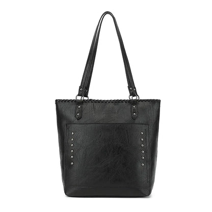 Women Vintage Rivet Faux Leather Tote Shoulder Bag Mini Wristlet Purse Daily Office Travel Shopping