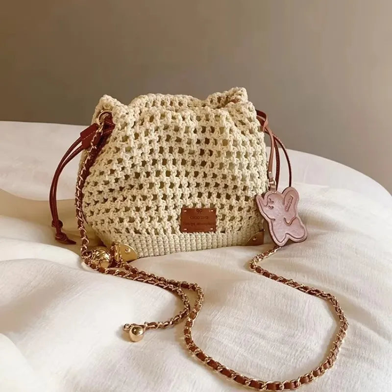 Knit Crossbody Bag for Women – Chic Crochet Shoulder Purse with Chain Strap