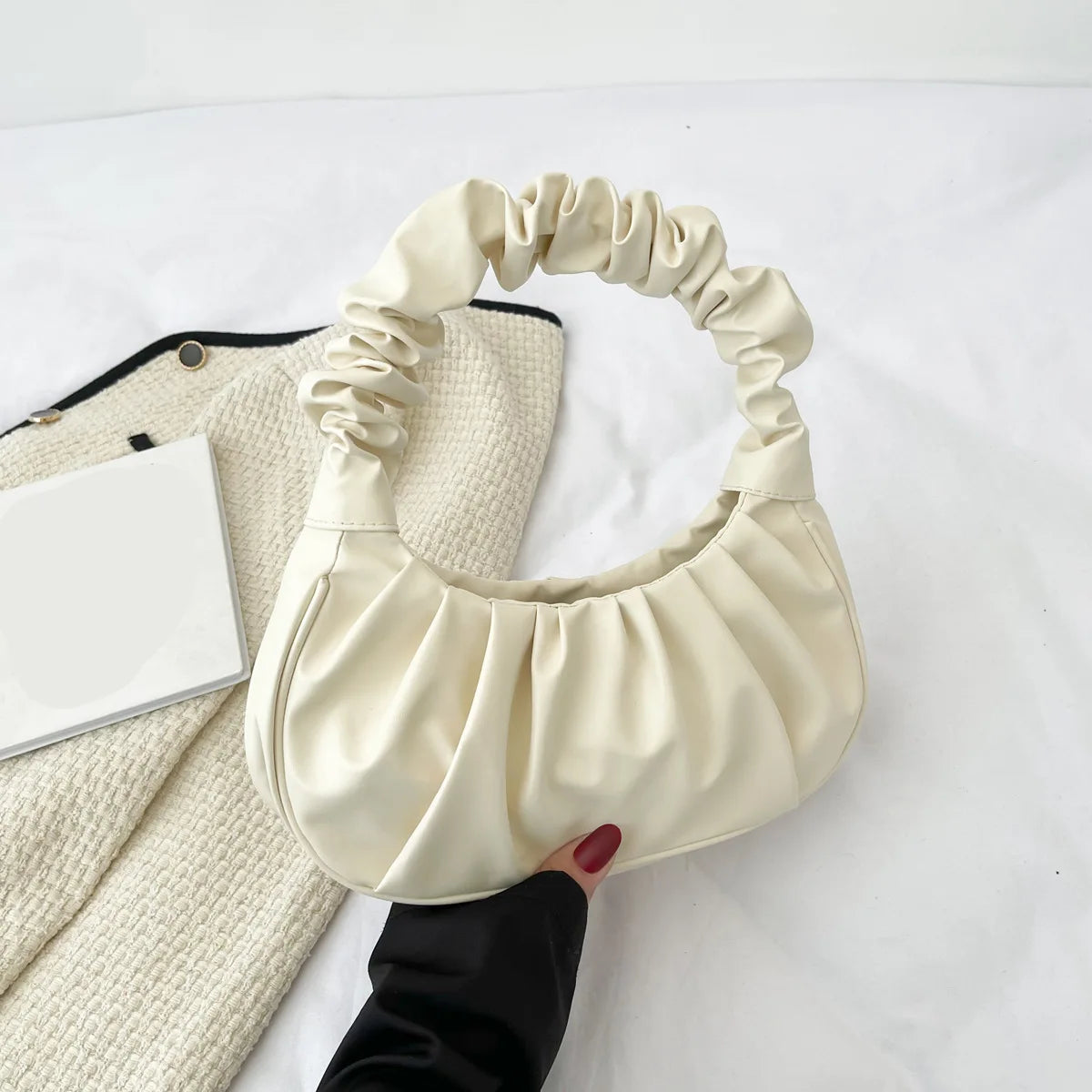 Homefish Pleated Pu Cloud Handlebags Women Leisure Armpit Shoulder Bags Dumpling Handbag Female