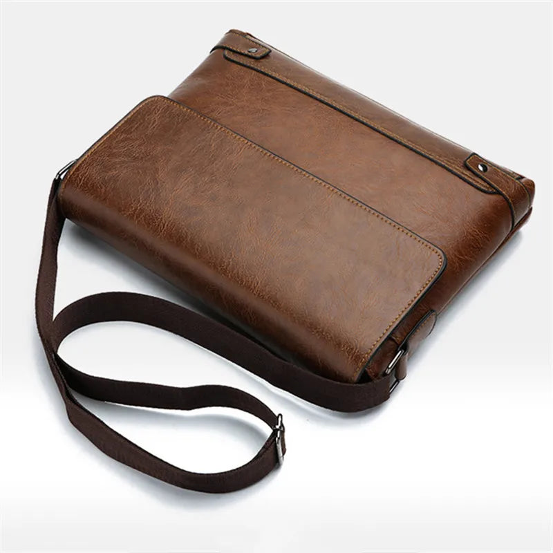 Men S Solid Color Retro Leather Shoulder Bag Casual Business Crossbody Bags Horizontal A4 Paper