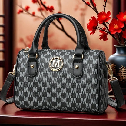 Mini M Logo Crossbody Bag for Women – Faux Leather Monogram Handbag