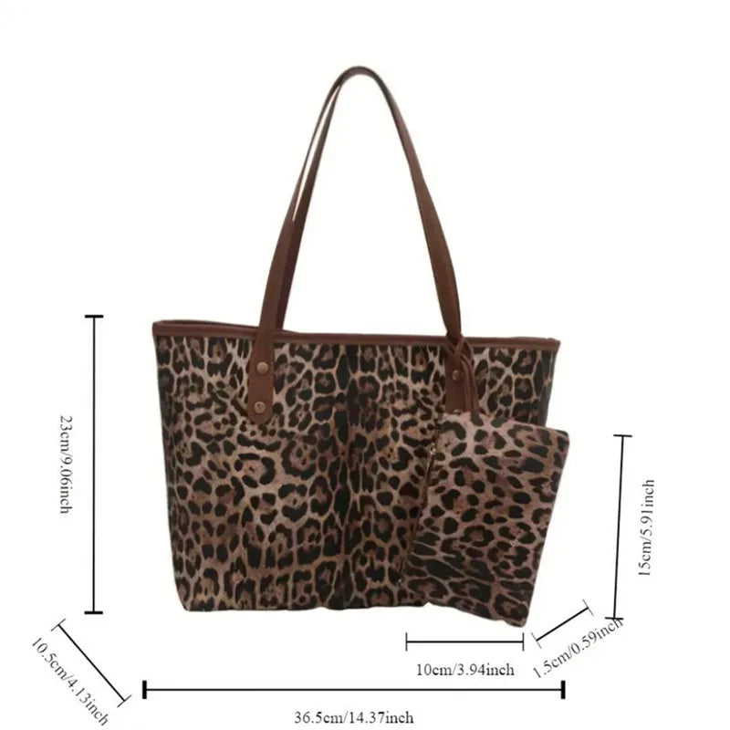 Leopard Tote Bag Pouch Stylish Synthetic Leather Handbag Shoulder Bag Large Capacity Shopping Bag