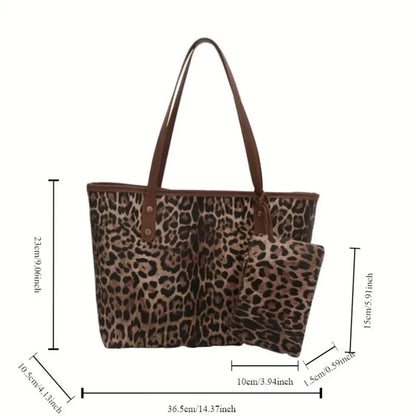 Leopard Tote Bag Pouch Stylish Synthetic Leather Handbag Shoulder Bag Large Capacity Shopping Bag