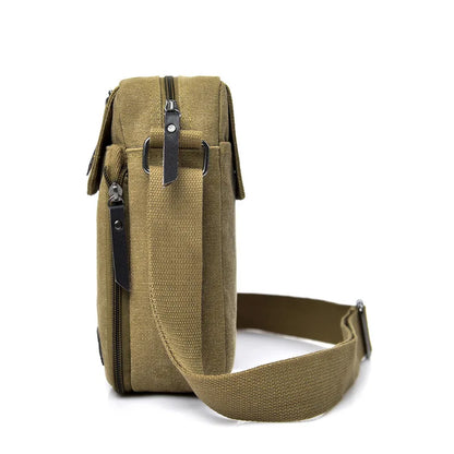 Men S Casual Crossbody Bag Wear-Resistant Canvas Shoulder Bag Large-Capacity Outdoor