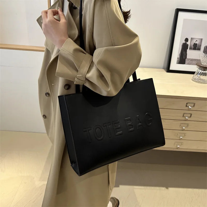PU Leather Tote Bag – Vintage Embossed Shoulder & Crossbody Bag