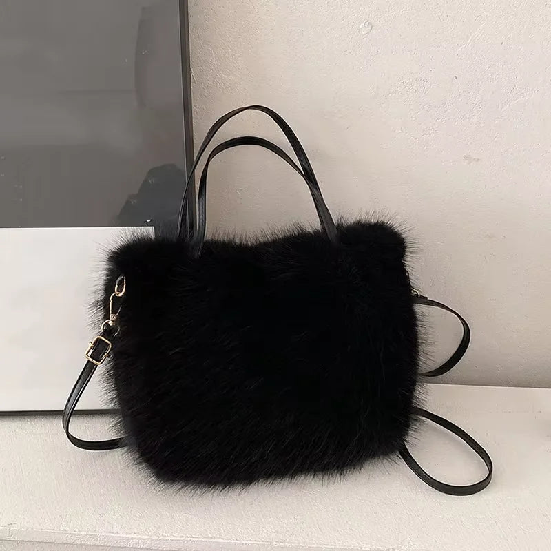 Homefish Faux Fur Tote Bag Women S Bucket Plush Luxury Design Ladies Handbags Soft Winter Crossbody