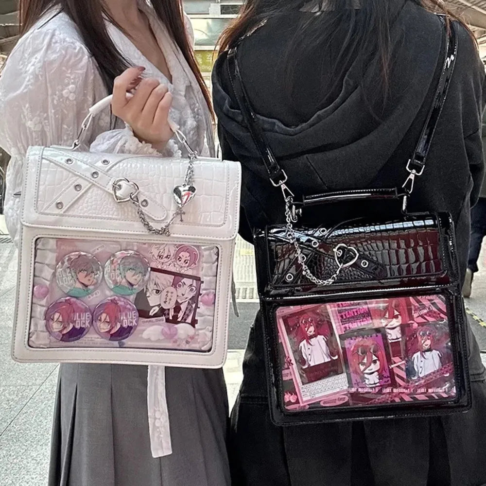 Gothic Ita Bag Transparent Pocket DIY Badge Crossbody