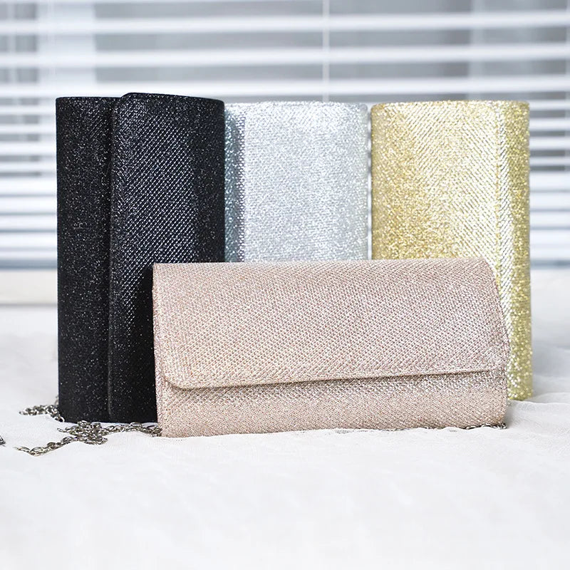 Full Rhinestone Gold Clutch Purse Detachable Thin Metal Chain Strap Flap Evening Handbag Cocktail