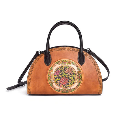 Chinese-Style Dumpling Bag Top-Grain Cowhide Women S Handbag Multi-Functional Large-Capacity