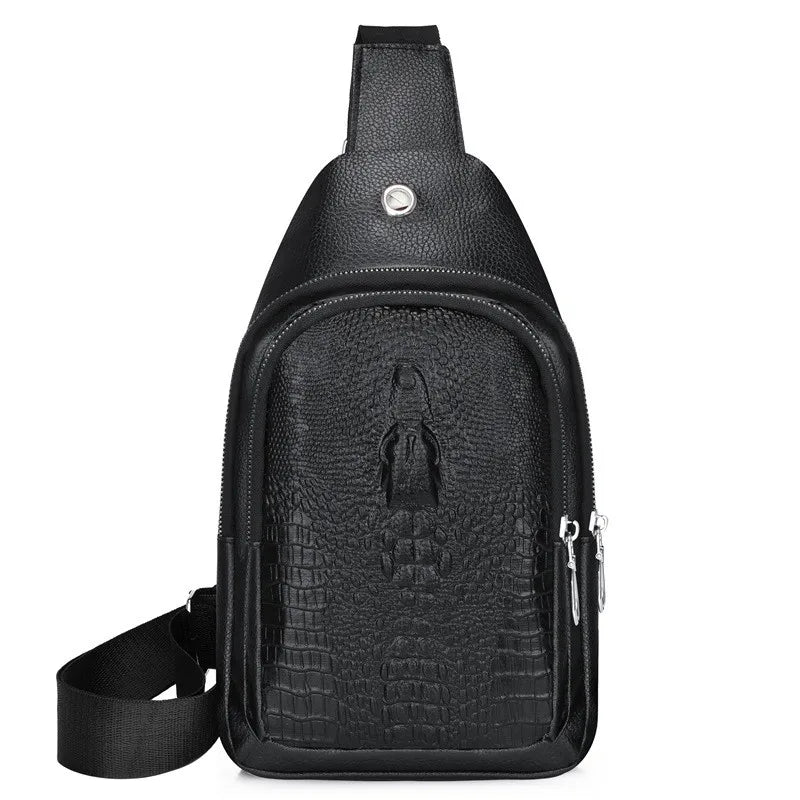 Men's Crossbody Sling Bag – Crocodile Pattern PU Leather Chest Bag