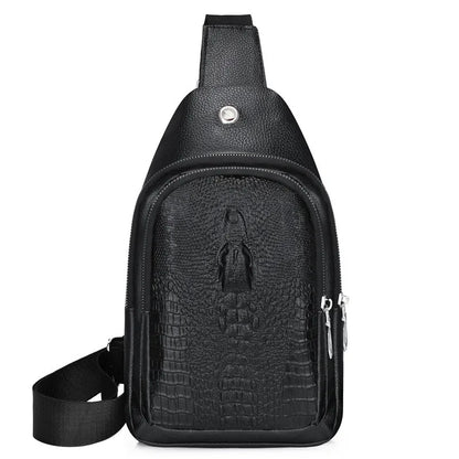 Men's Crossbody Sling Bag – Crocodile Pattern PU Leather Chest Bag