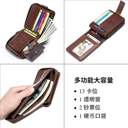 Cowhide Rfid Anti-Theft Brush Genuine Leather Horizontal Wallet