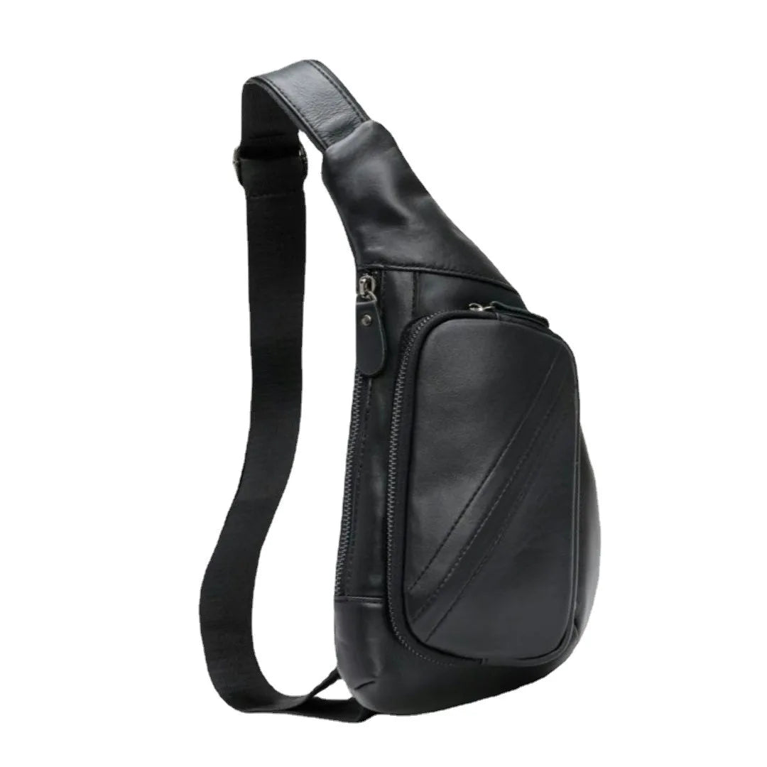 Leather Chest Bag Men Shoulder Crossbody Cowhine Diagonal Backpack Large Capacity