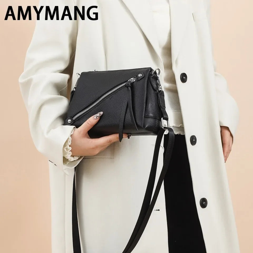 Genuine Leather Crossbody Bag – Women's 3-Layer Shoulder Purse