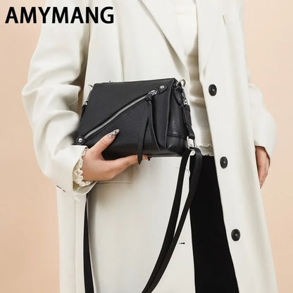 Genuine Leather Crossbody Bag – Women's 3-Layer Shoulder Purse