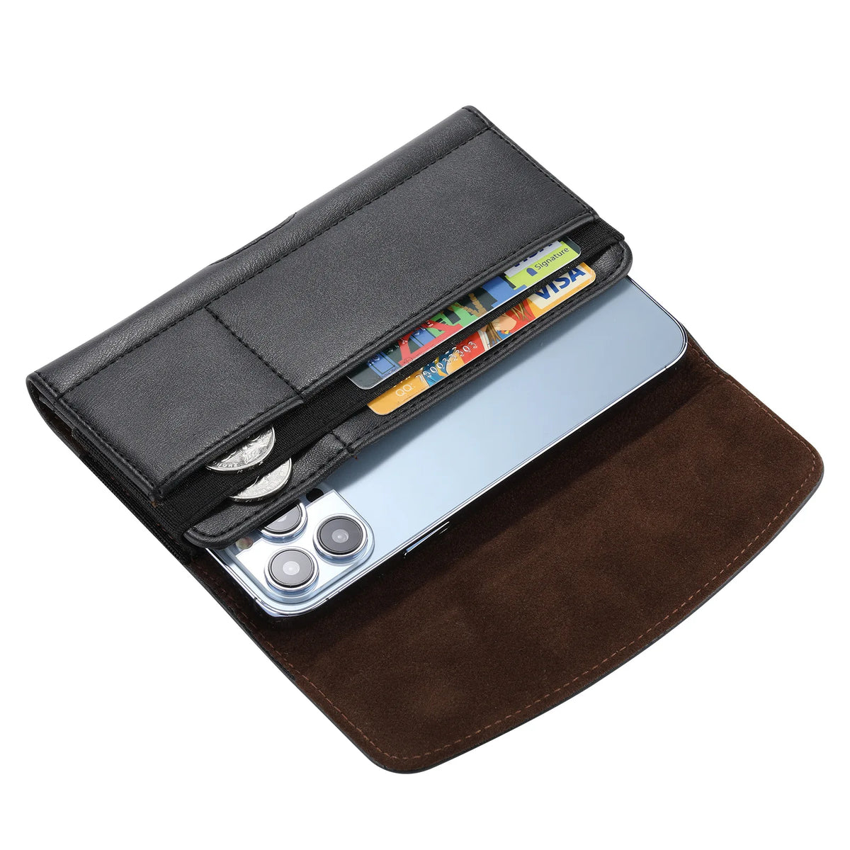 Men S Horizontal Flip Cover Belt Multi-Functional Card Insert Waist-Hanging Magnetic Mobile Phone