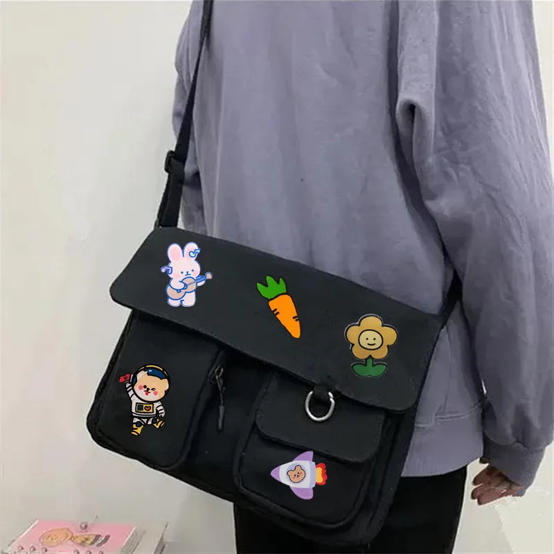 Canvas Crossbody Shoulder Bag – Cute Cartoon Patch School Bag