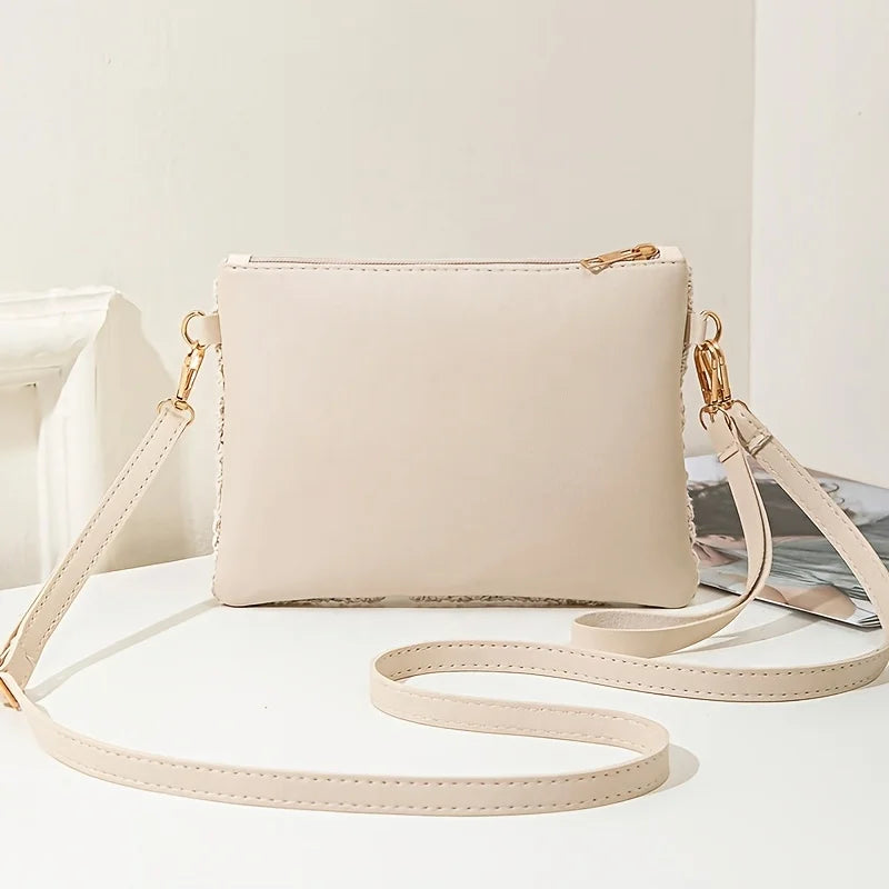 Crochet Bag with Hollowed Out Floral Design – Woven Straw Crossbody with Adjustable Strap