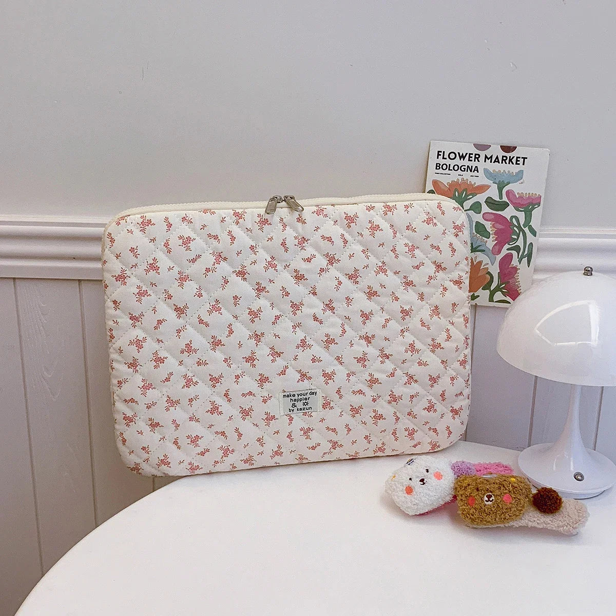 Chic Flower Print Quilted Laptop Bag 11 Inch 14 Inch 15 Inch Zipper Scratch-Resistant Shockproof